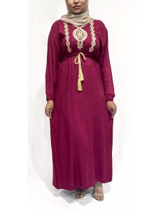 robe longue abaya strass FARAH bordeaux  - 1