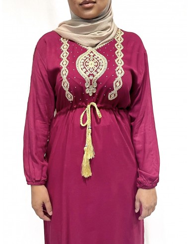 robe longue abaya strass FARAH bordeaux  - 2