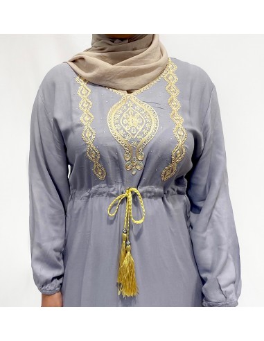 robe longue abaya strass FARAH gris clair  - 2