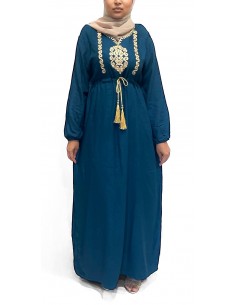 robe longue abaya SARAH bleu vert  - 1