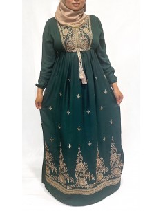 robe longue brodé vert et doré  - 1