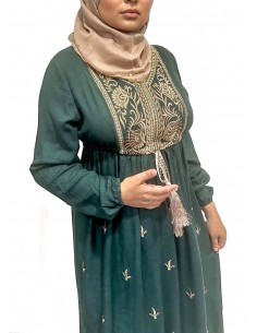 robe longue brodé vert et doré  - 1 2
