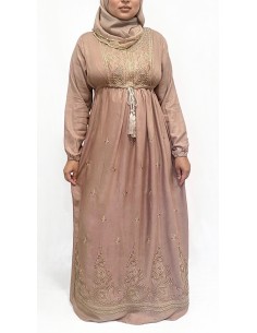 robe longue brodé beige et doré  - 1