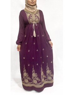 robe longue brodé violet et doré  - 1