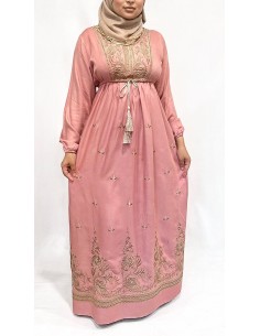 robe longue brodé rose et doré  - 1