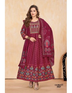 Tunique indienne Robe longue Kurti Trendy avec étole bordeaux  - 1