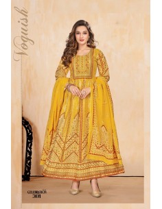 Tunique indienne Robe longue Kurti Trendy avec étole Jaune  - 1