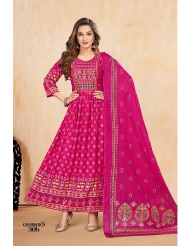 Tunique indienne Robe longue Kurti Trendy avec étole Rose  - 1