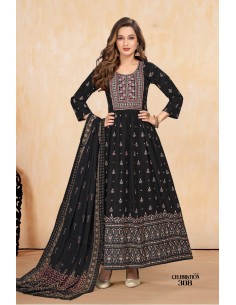 Tunique indienne Robe longue Kurti Trendy avec étole Noir  - 1