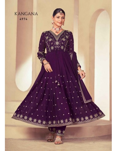 Tenue indienne pakistanaise anarkali Salwar kameez Rangoon Kangana Prune  - 1