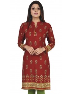 Tunique indienne ethnique kurti long bordeaux bohème JUIN22  - 1