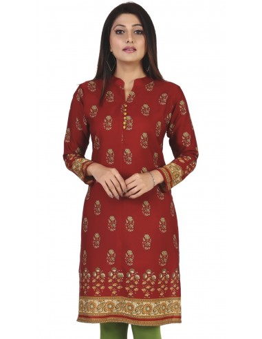 Tunique indienne ethnique kurti long bordeaux bohème JUIN22  - 1