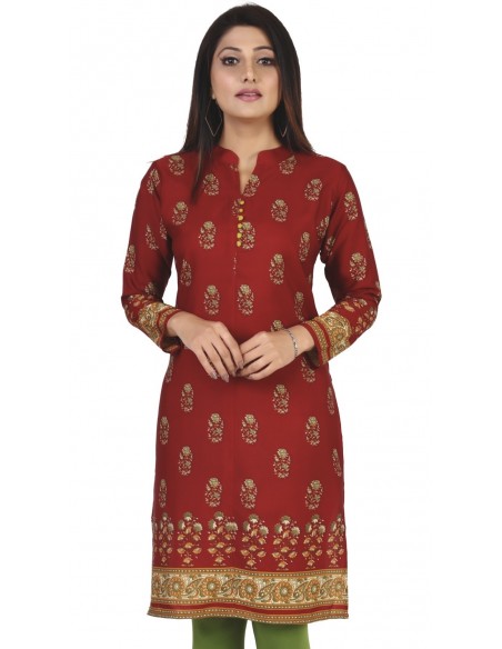 Tunique indienne ethnique kurti long bordeaux bohème JUIN22  - 1