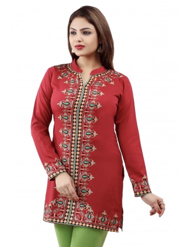 Tunique indienne ethnique kurti Rouge bohème JUIN22  - 1