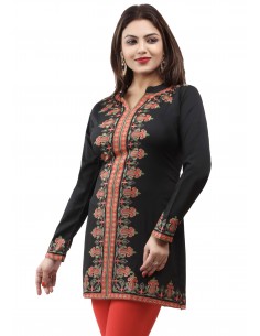 Tunique indienne ethnique kurti Noir bohème JUIN22  - 1