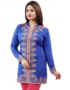 Tunique indienne ethnique kurti Bleu bohème JUIN22  - 1