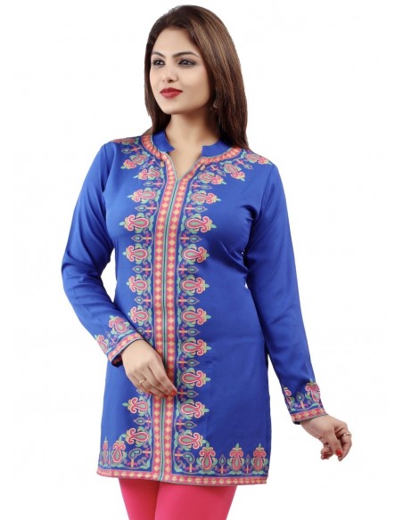 Tunique indienne ethnique kurti Bleu bohème JUIN22  - 1