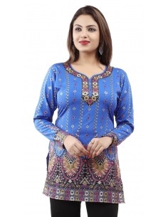 Tunique indienne ethnique kurti bohème Bleu JUIN22  - 1