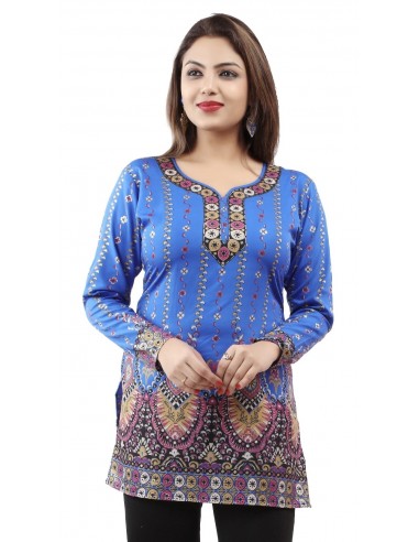 Tunique indienne ethnique kurti bohème Bleu JUIN22  - 1