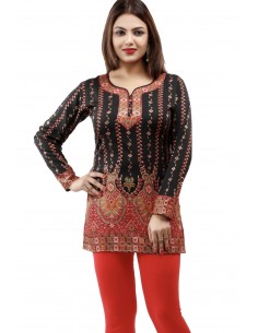 Tunique indienne ethnique kurti bohème Noir JUIN22  - 1