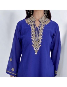 Tunique kurti indienne ethnique perlé Bleu et doré MY22  - 1 2