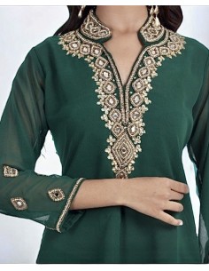 Tunique kurti indienne ethnique perlé Vert et doré MY22  - 1 2