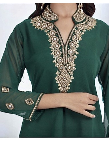 Tunique kurti indienne ethnique perlé Vert et doré MY22  - 2