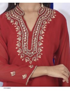 Tunique kurti indienne ethnique perlé Rouge et doré MY22  - 1 2