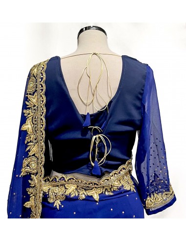 Sari indien strass bleu nuit et doré pavitra  - 3