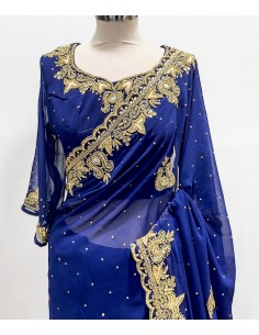 Sari indien strass bleu nuit et doré pavitra - 1 2