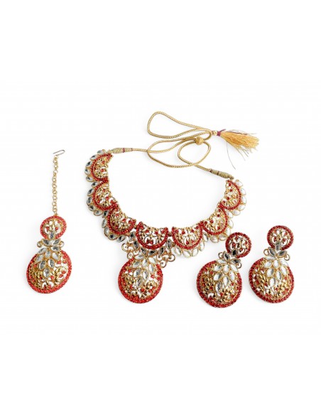 Parure Bijoux indiens Maheera rouge et doré  - 1