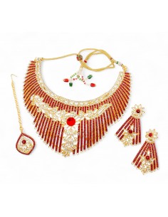 Parure Bijoux indiens Humeira rouge et doré  - 1