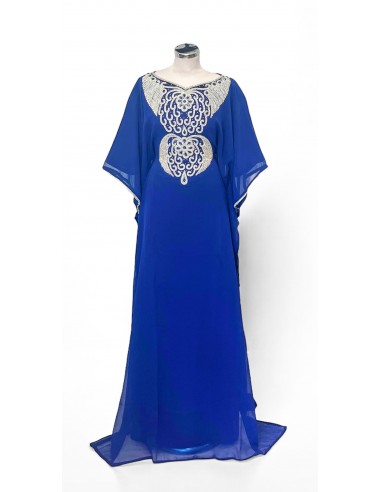 Robe de Dubai farasha oriental  bleu royal et strass argenté  - 1