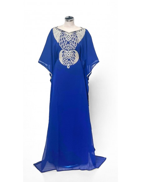 Robe de Dubai farasha oriental  bleu royal et strass argenté  - 1