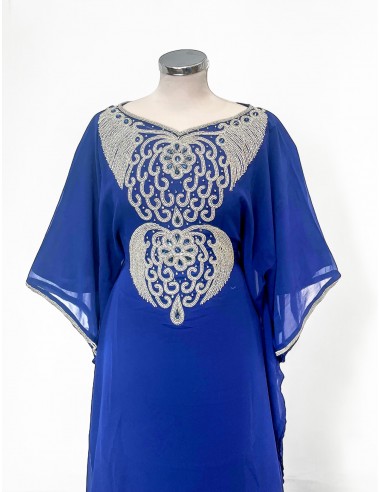 Robe de Dubai farasha oriental  bleu royal et strass argenté  - 2