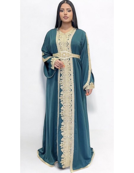 Caftan grande taille Takchita Robe oriental Suheina Arras Vert Mai24  - 1