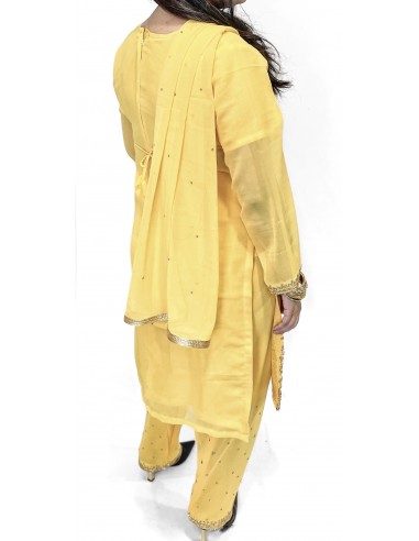 Robe indienne Salwar Kameez perlé jaune et doré  - 3