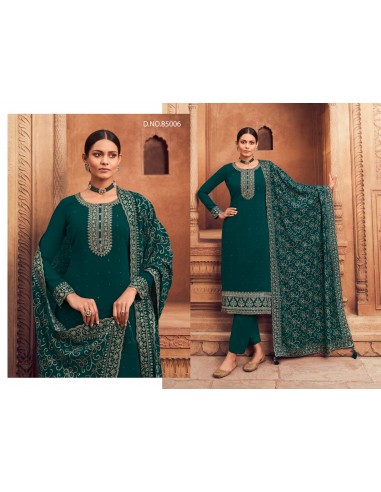 Ensemble Salwar Kameez Vert Émeraude avec Broderies Dorées et Dupatta Luxueuse  - 3