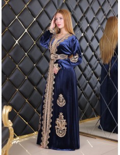 Takchita velours caftan Lille Bleu Robe oriental - 1 2