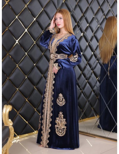 Takchita velours caftan Lille Bleu Robe oriental  - 2