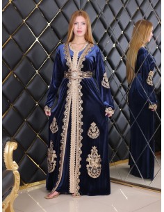 Takchita velours caftan Lille Bleu Robe oriental  - 1