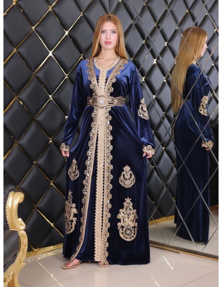 Takchita velours caftan Lille Bleu Robe oriental  - 1