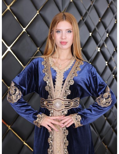 Takchita velours caftan Lille Bleu Robe oriental  - 7