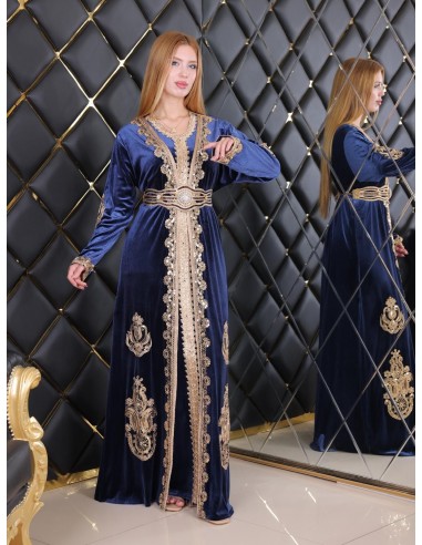 Takchita velours caftan Lille Bleu Robe oriental  - 6