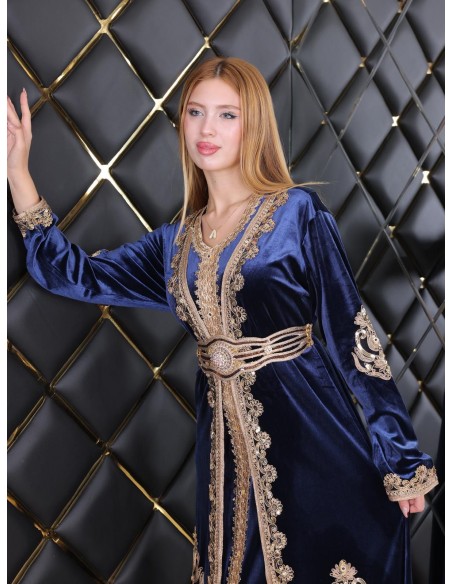 Takchita velours caftan Lille Bleu Robe oriental  - 8