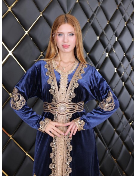 Takchita velours caftan Lille Bleu Robe oriental  - 9