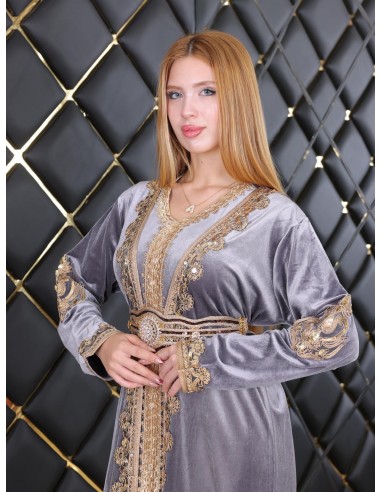 Takchita velours caftan Lille Gris Robe oriental  - 8