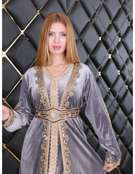 Takchita velours caftan Lille Gris Robe oriental  - 9