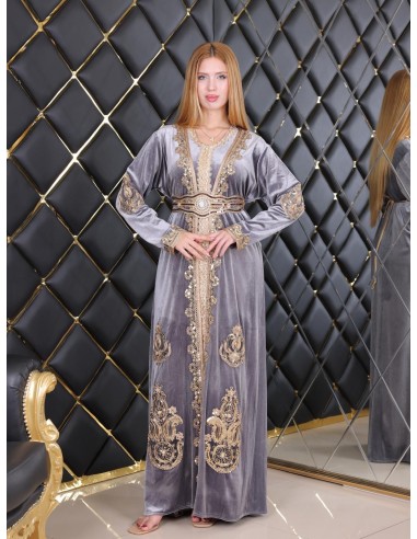 Takchita velours caftan Lille Gris Robe oriental  - 4