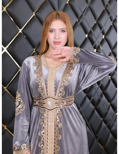 Takchita velours caftan Lille Gris Robe oriental  - 5